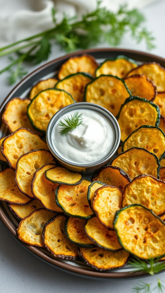 Dehydrated Zucchini Chips with Herb Dip  