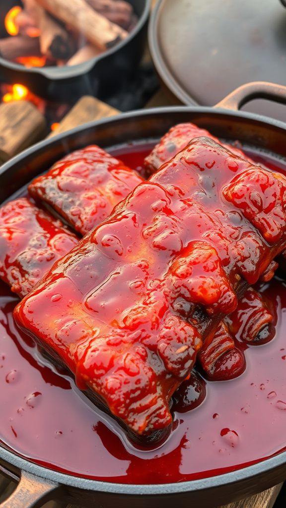 Dutch Oven BBQ Ribs with Campfire Sauce  