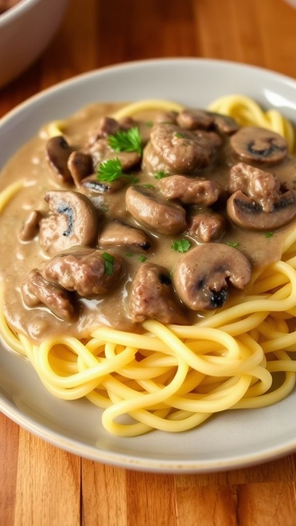 Easy Beef Stroganoff over Egg Noodles  