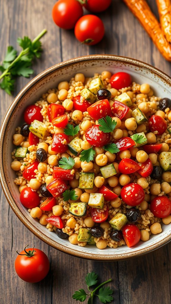 Farro Salad with Roasted Vegetables and Chickpeas  