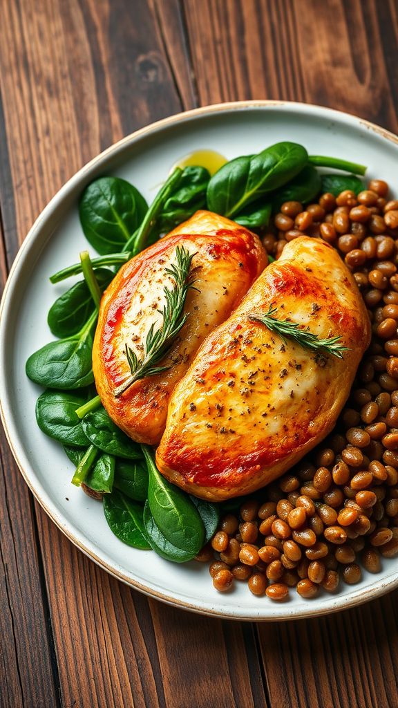 Garlic Herb Chicken with Lentils and Spinach