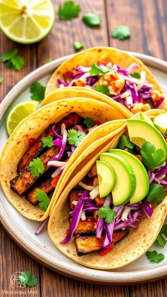 Garlic Lime Portobello Tacos with Cabbage Slaw  