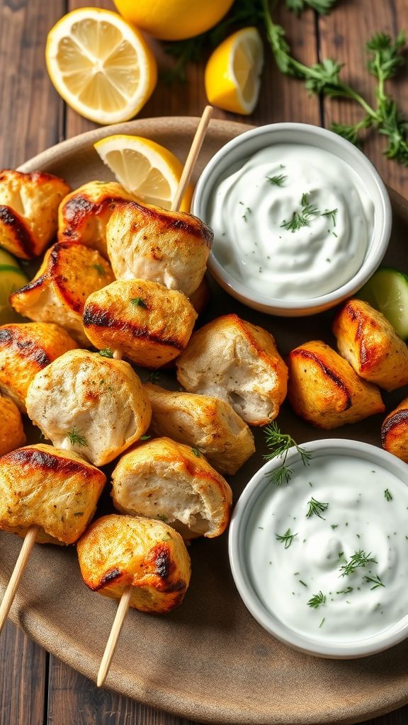 Greek Chicken Skewers with Tzatziki  