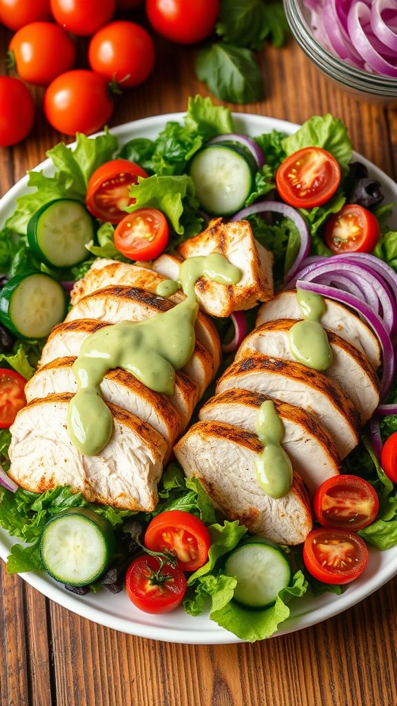 Grilled Chicken Salad with Avocado Dressing  