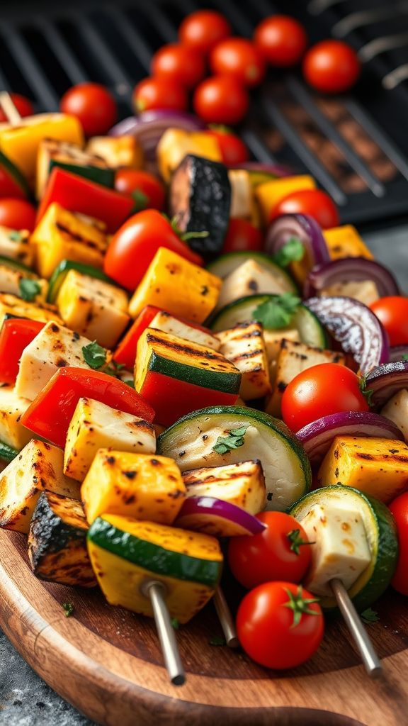 Grilled Vegetable and Halloumi Kebabs