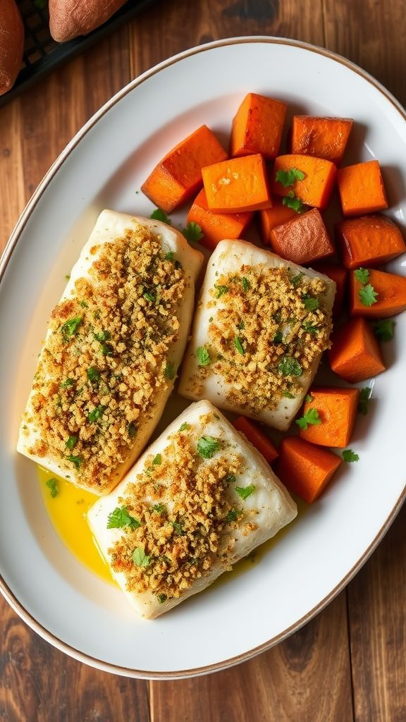 Herb-Crusted Cod with Sweet Potato