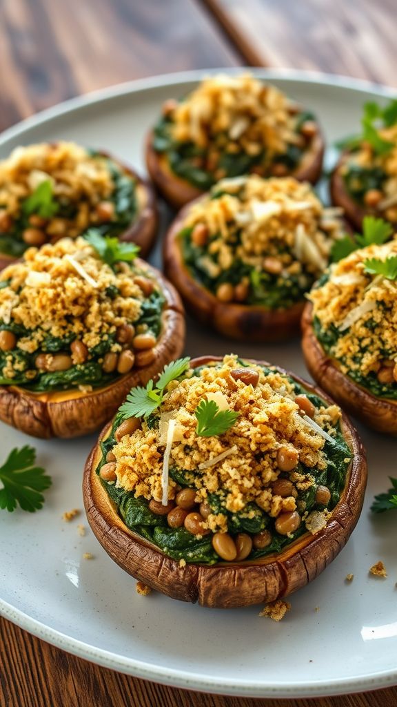 Lentil and Spinach Stuffed Portobello Mushrooms