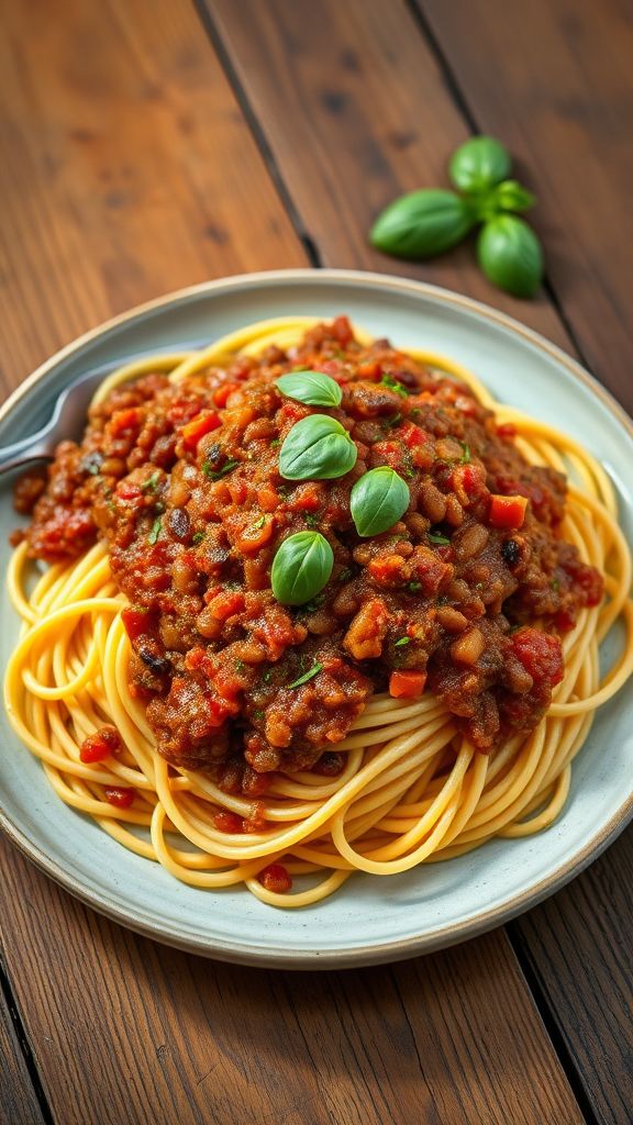 Lentil Bolognese over Spaghetti  