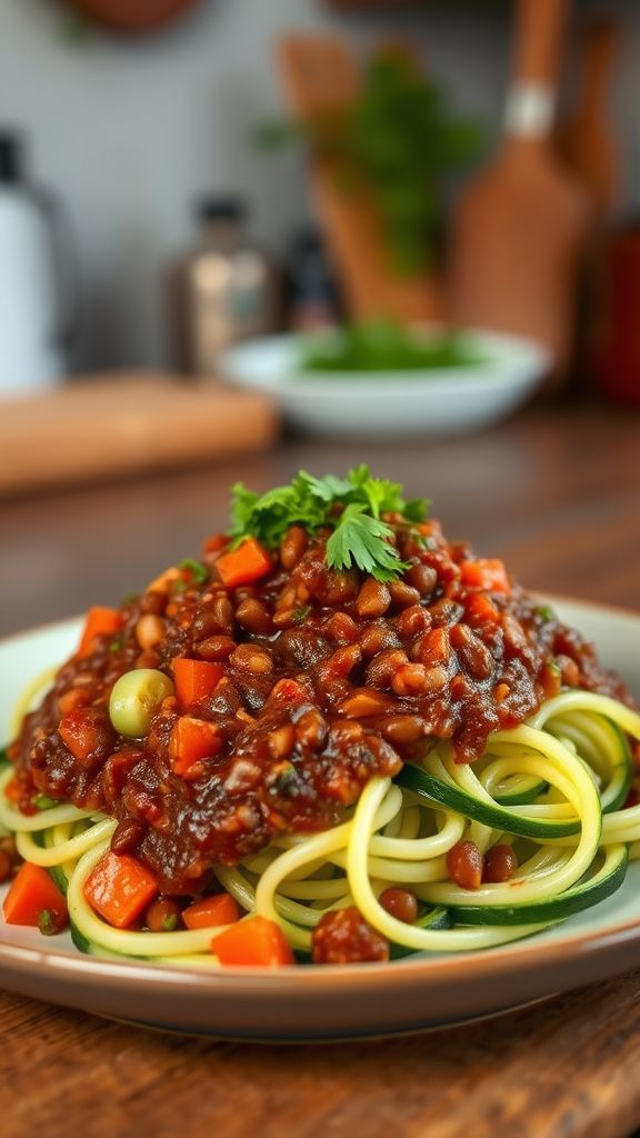 Lentil Bolognese with Zucchini Noodles  