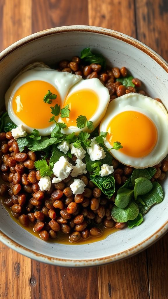 Lentil Breakfast Bowl with Poached Eggs