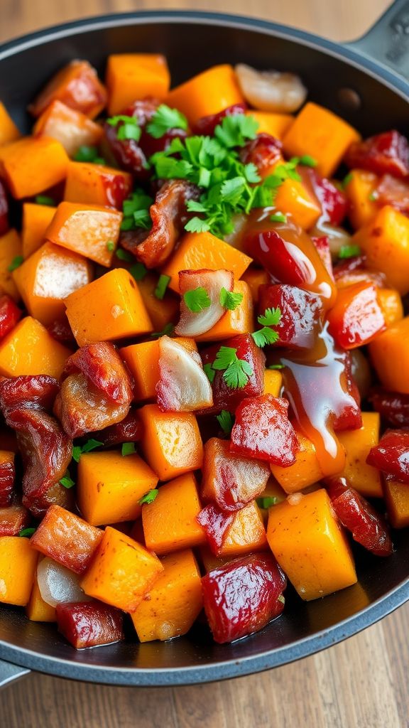 Maple-Glazed Bacon and Sweet Potato Hash