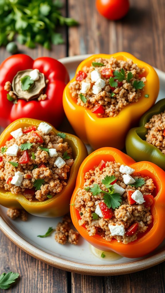 Mediterranean Ground Turkey Stuffed Peppers  