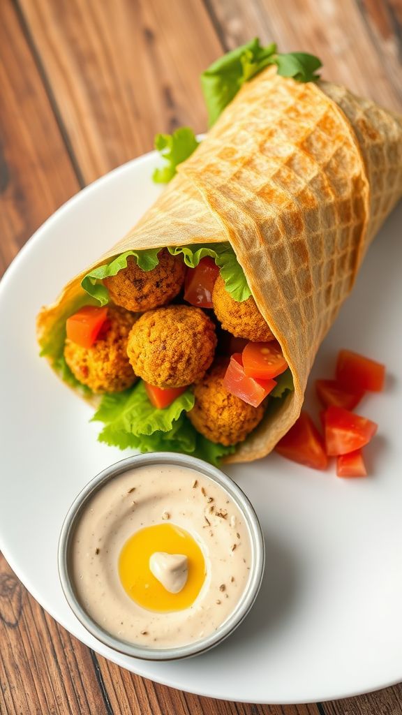 Middle Eastern Falafel Wrap with Tahini Dip