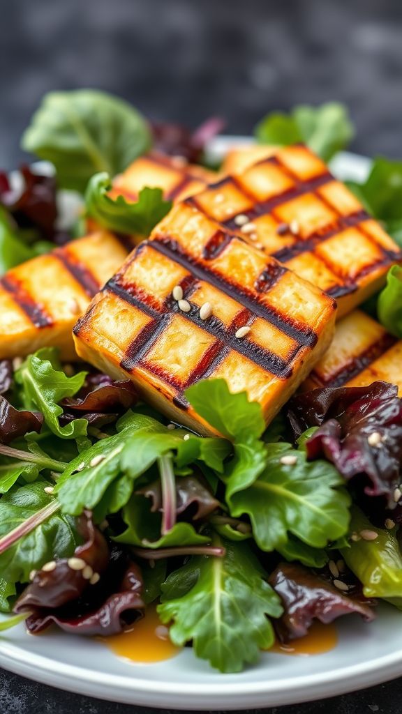 Mixed Greens with Grilled Tofu and Sesame Dressing