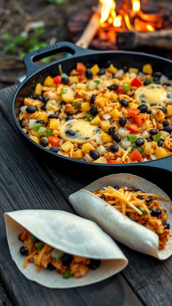 One-Skillet Campfire Breakfast Burrito