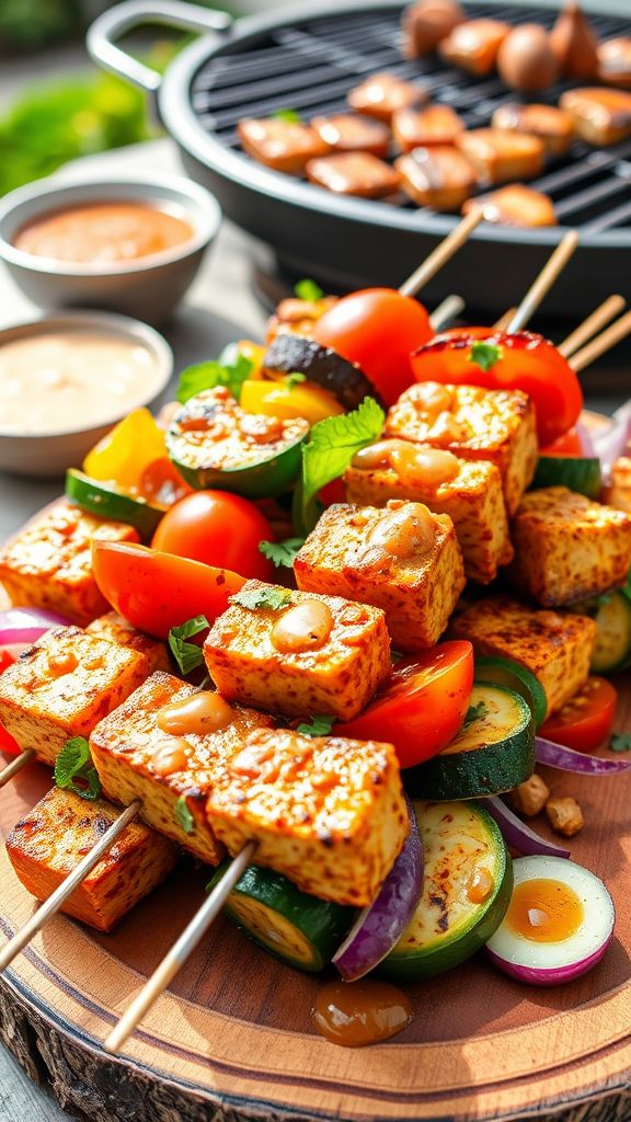 Peanut Butter Tofu and Vegetable Skewers  