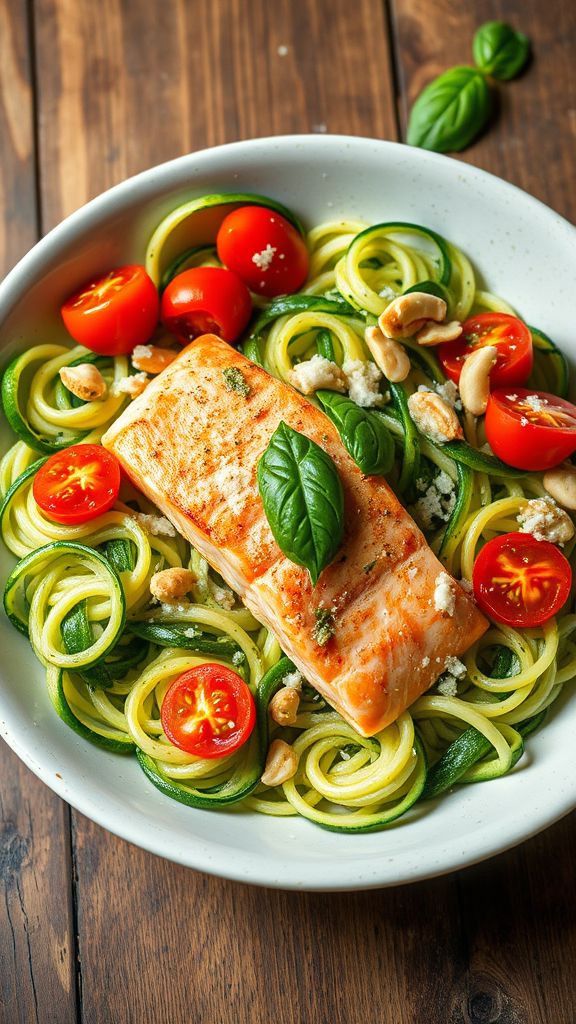 Pesto Salmon Zoodle Bowls  