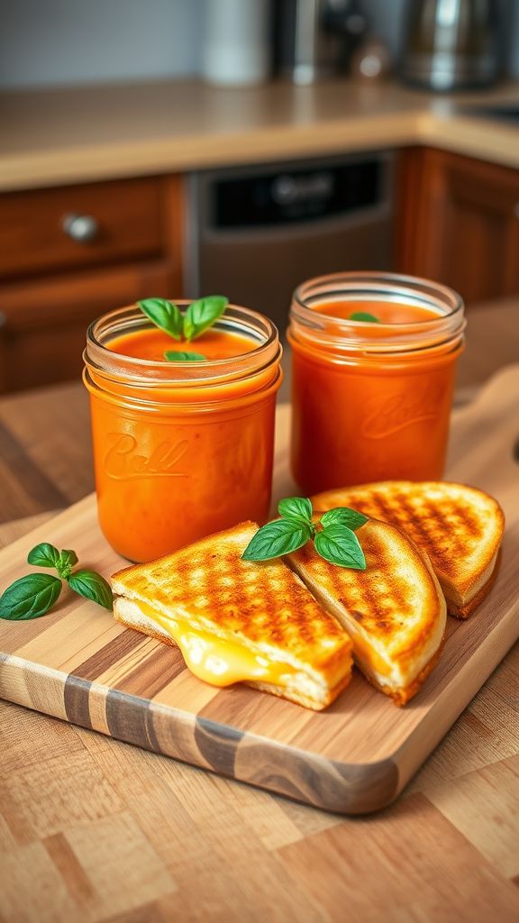 Portable Grilled Cheese with Tomato Soup Jars