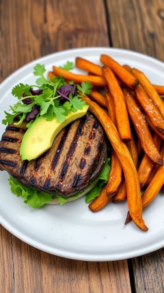 Portobello Mushroom Burger with Sweet Potato Fries  