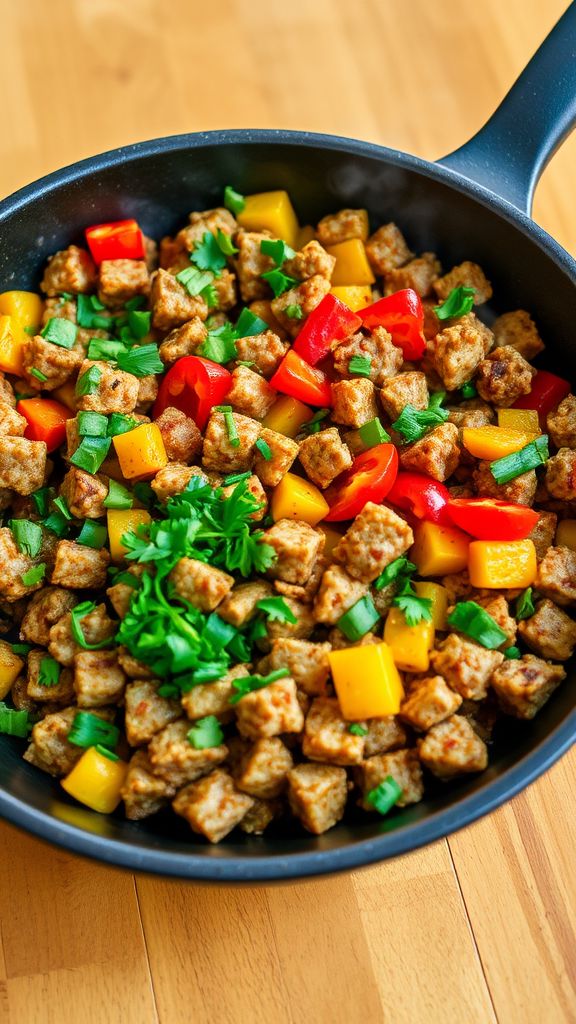 Protein-Rich Hash with Seitan and Bell Peppers