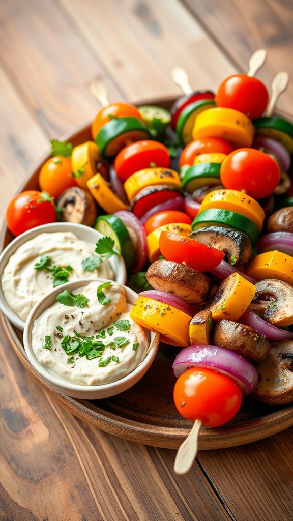 Rainbow Veggie Skewers with Herbed Tahini Dip  