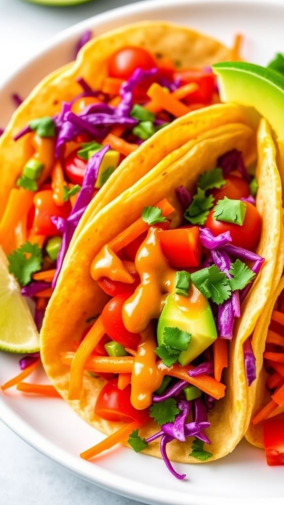 Rainbow Veggie Tacos with Zesty Dressing  