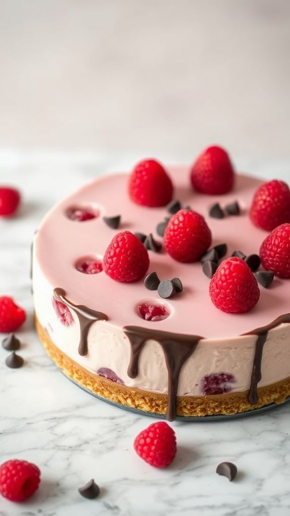 Raspberry Chocolate Chip Vegan Cheesecake