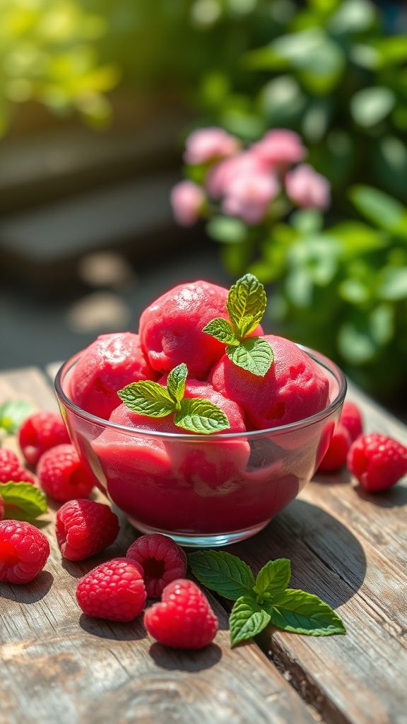 Raspberry Sorbet with Mint  