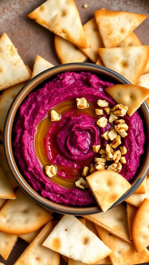 Roasted Beet and Walnut Dip with Pita Chips  