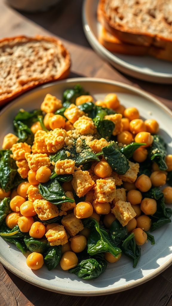 Savory Tofu Scramble with Spinach and Chickpeas