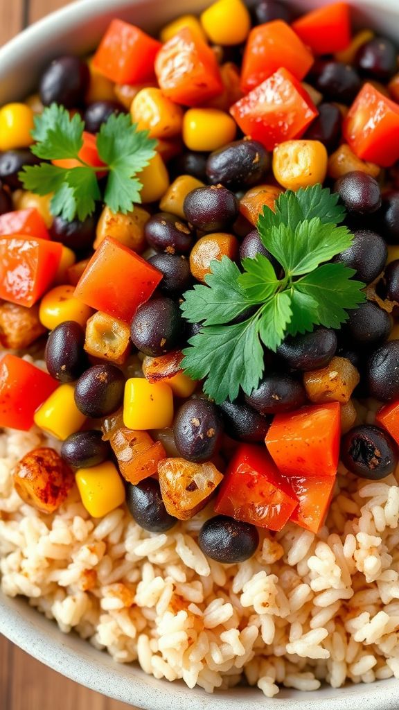 Savory Vegan Bean and Rice Bowl  