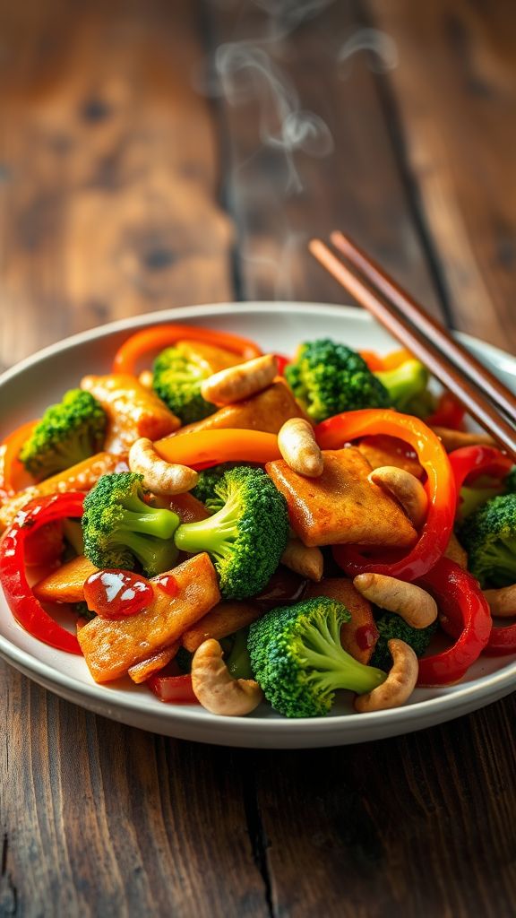 Seitan Stir-Fry with Broccoli and Cashews  