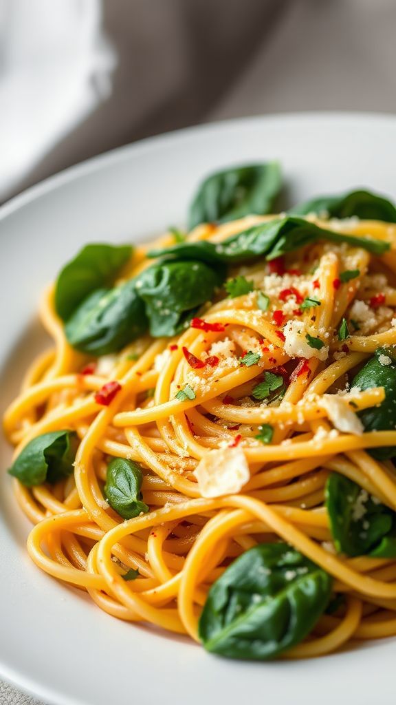 Spaghetti Aglio e Olio with Spinach