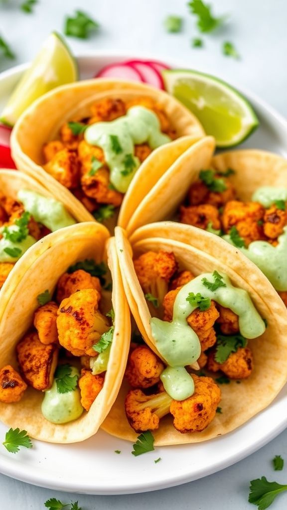 Spiced Cauliflower Tacos with Cilantro Lime Sauce  