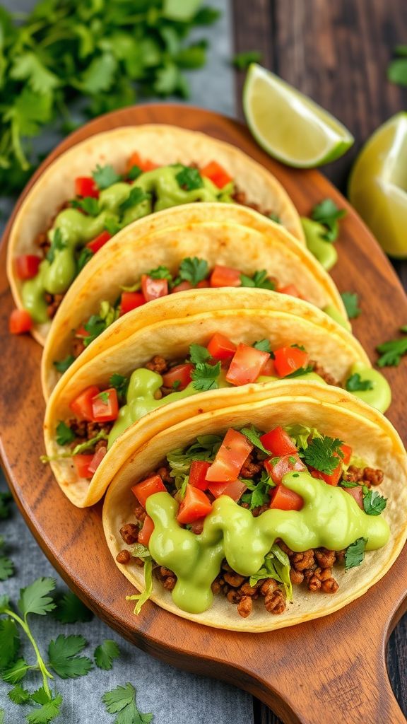 Spicy Lentil Tacos with Avocado Cream