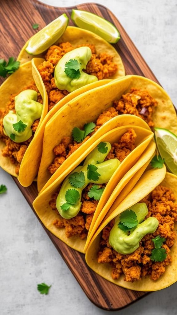 Spicy Tempeh Tacos with Avocado Cream  