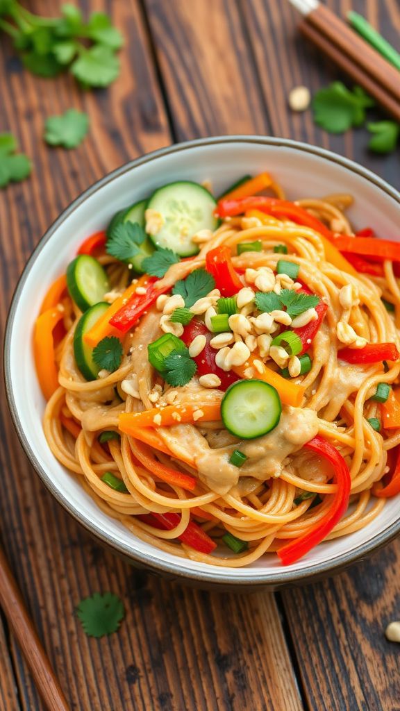 Spicy Thai Peanut Noodles with Crunchy Veggies