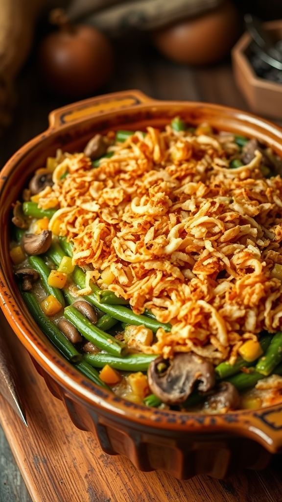 Spicy Vegan Green Bean Casserole with Peppers