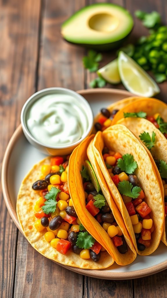 Spicy Vegan Tacos with Avocado Crema  