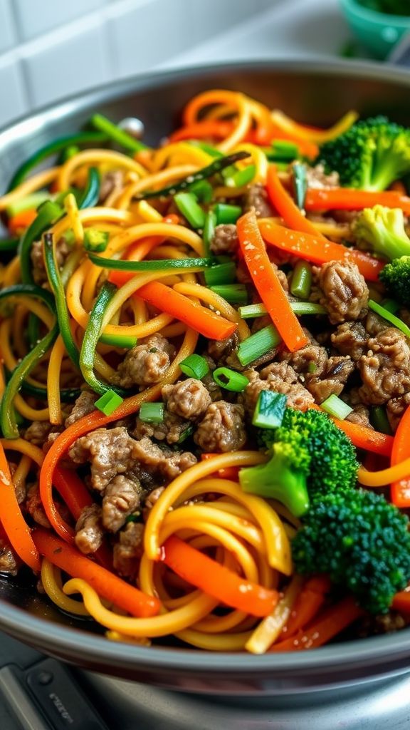 Spiralized Vegetable and Meat Zoodle Stir-Fry  