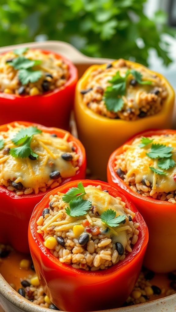 Stuffed Bell Peppers with Brown Rice  