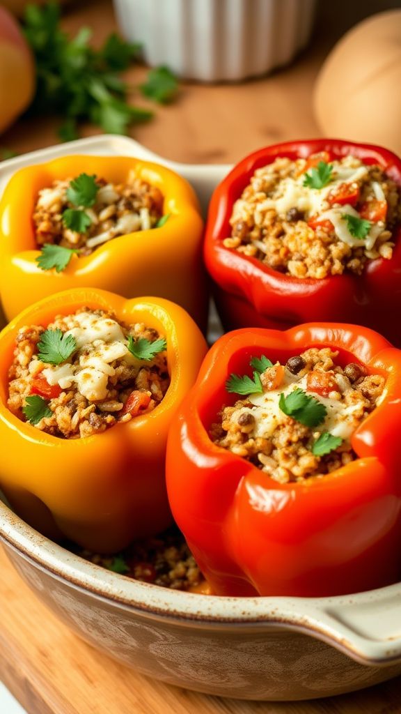 Stuffed Peppers with Rice and Lentils