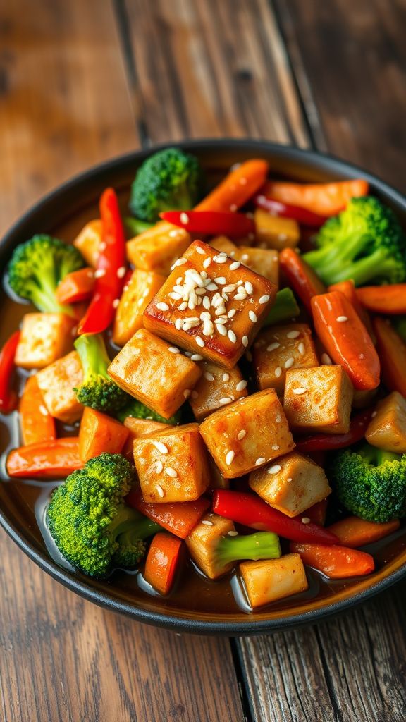 Tempeh and Vegetable Stir-Fry in Garlic Sauce