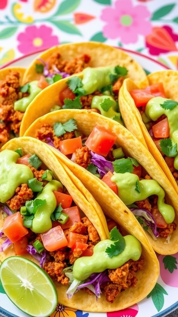 Tempeh Tacos with Avocado Lime Sauce  