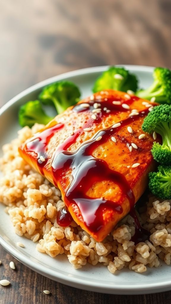 Teriyaki Salmon with Broccoli and Brown Rice  