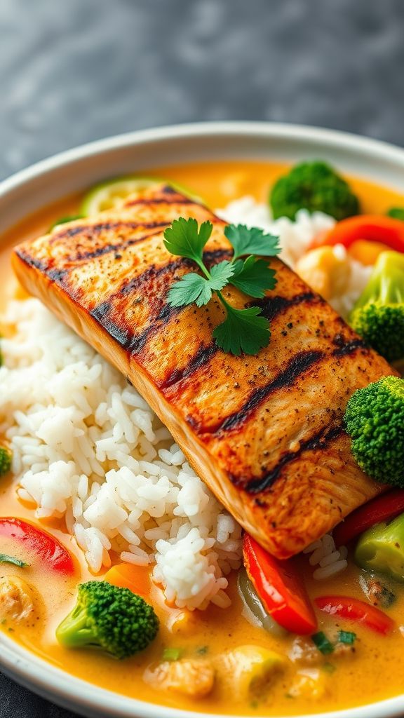 Thai Coconut Curry Salmon with Jasmine Rice  