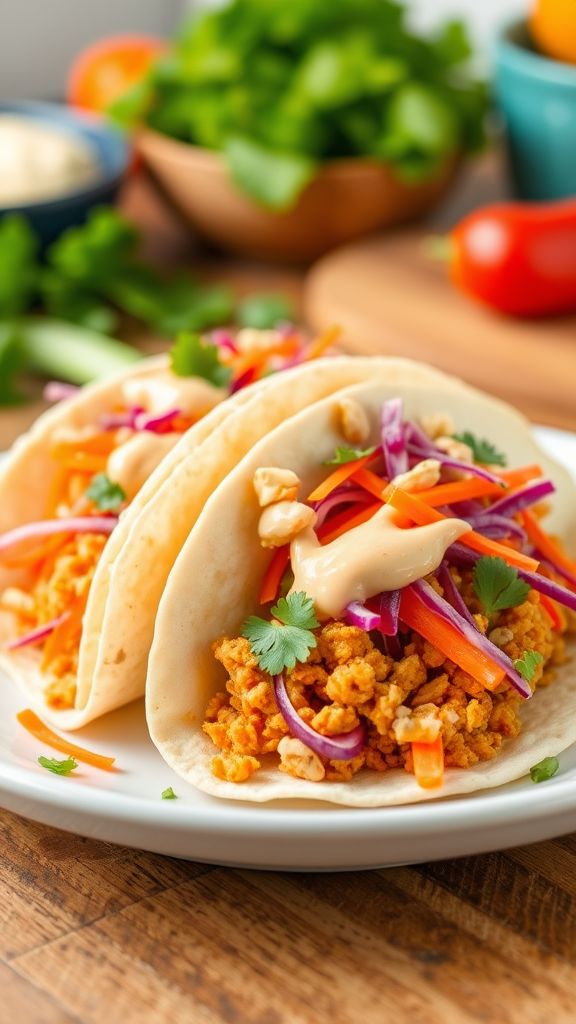 Thai Peanut Tacos with Crunchy Veggies  