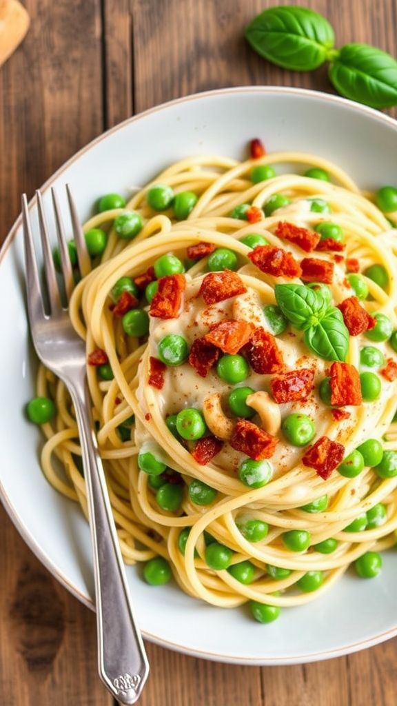 Vegan Carbonara with Peas  