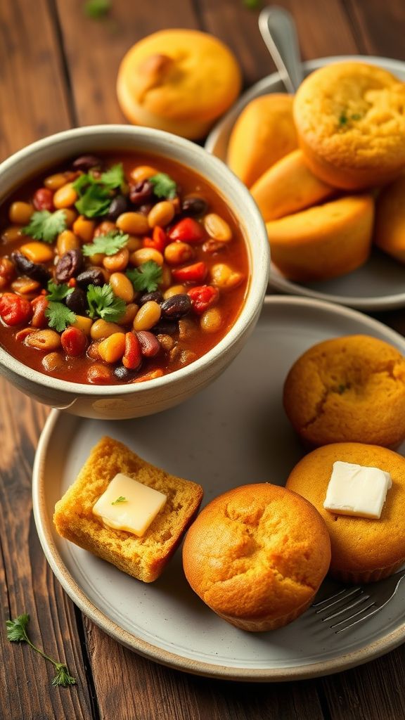 Vegan Chili with Cornbread Muffins  