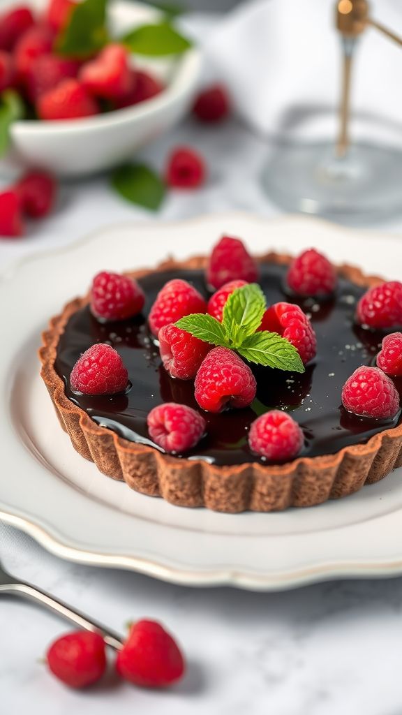 Vegan Chocolate Raspberry Tart  